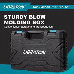 Libraton One-Handed Rivet Gun Set – 200 Rivets, 4 Heads, Drill Bits, Storage Case