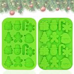 ALLY-MAGIC Christmas Silicone Mold, 14 Cavities Christmas Tree Snowman Shapes Cake Mould Chocolate Candy Pan Soap Moulds for Christmas Xmas New Year Cake Decoration Y6-14LSDMJ(Green)