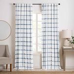 Elrene Home Fashions Farmhouse Double Windowpane Plaid Window Curtain Panel for Living, Bedroom, Dining Room, 52"x95" (1, White/Navy