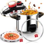 18/8 Stainless Steel Pressure Cooker 10 Quart, [One-Hand Locking] Olla de Presion, [3-In-1] Cookware Set, Induction,Gas Stovetop,Electric Stovetop Compatible, Includes Glass Lid & Steamer Rack