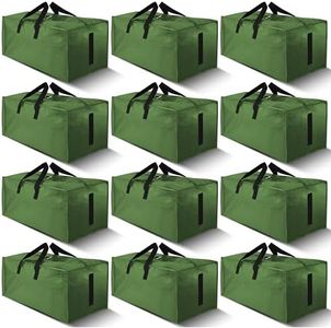 HOMESURE 12 Pack Large Strong Moving Bags with Zippers & Carrying Handles - Water-Resistant - Heavy Duty Storage Tote for Space Saving, Fold Flat, Alternative to Moving Box (Olive Green)