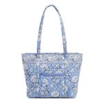 Vera Bradley Women's Cotton Small Vera Tote Bag Handbag, Sweet Garden Blue, One Size