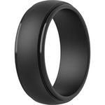 ThunderFit Silicone Rings for Men - 1 Ring Stepped Edge Rubber Wedding Bands (8.5mm Wide - 1 Ring - Black, 8.5-9 (18.9mm))