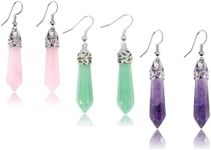 Real Natural Quartz Stone Healing Point Crystal Chakra Dangle Earrings for Women Gemstone Earring Healing Crystal Earring Jewelry Set for Valentine's Day Mother's Day Gift (3 Pair)