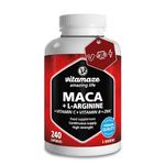 Maca Root Capsules for Women and Men with L-Arginine, B6, B12 and Zinc - Hormonal Balance, Anti-stress, Energy Booster - 240 Capsules for 2 Months - Organic Supplement, German Quality- Vitamaze