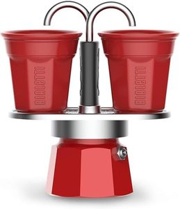Bialetti Mini Express Set with 2 Espresso Cups, Red, 2 Cup Capacity – Direct-to-Cup Brewing and Authentic Moka Aroma – Aluminium Coffeemaker with Patented Safety Valve