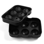 ZIVIK Silicone Round Ice Cube Ball Maker, Silicone 6 Giant Ice Ball Cube Tray Silicone Sphere Mold Bar Whiskey Cocktails Funnel(Black)(7 X 4.7 X 2 Inch)(Round 6 Grid Ice Cube Tray)