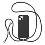 ZTOFERA Crossbody Lanyard Case for iPhone 13, Liquid Silicone Protective Phone Case with Strap Adjustable Neck Cord Necklace Soft Cover for iPhone 13, Black