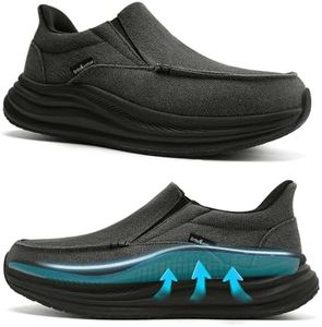 Men's Orthopedic Loafers: Comfortable High Arch Deck Shoes for Plantar Fasciitis, Hammer Toes & Flat Feet Pain Relief, Rubber Sole Casual Outdoor Loafers for Bunions Recovery Black Size 10