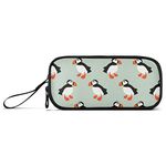 Moyyo Atlantic Ocean Cartoon Puffin Seabird Large Pencil Case with 3 Compartments, Portable Pencil Pouch Pen Pencil Box with Handle, Pen Organizer Stationery Bag for Teen Girls Boy Women Men