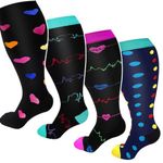 4 Packs Plus Size Compression Socks, Compression Stockings for Women Men, 20-30 mmHg Large Size Compression Socks Women Men for Circulation Swelling Support(3XL,01)