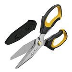 Stedi 8-inch Scissors Heavy-Duty, Multi-Purpose, Stainless Steel Blade, with Small Serrations and Protective Cover, Comfortable Non-Slip Handle, for Work and Home use, Carton, Copper Wire. Yellow