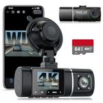 ABASK 4K WiFi Dual Dash Cam with 64G SD Card, 4K+1080P Front and Inside Car Camera with 310° Wide Angle Night Vision WDR G-Sensor Parking Monitor Loop Recording Motion Detector