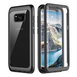 Pakoyi Galaxy S8+ Plus Case, Full Body Bumper Case Built-in Screen Protector Slim Clear Shock-Absorbing Dustproof Lightweight Cover Case for Samsung Galaxy S8 + Plus (6.2 Inch)-Black/Clear.