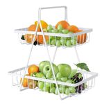 PRIME KRAFTS 2 Tier Metal Fruit and Vegetables Basket with Handle|Fruit Vegetables Snacks and Bread Organizer for Kitchen, Dining Table, Livingroom|Bathroom Countertop Basket Stand - White