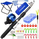 DaddyGoFish Kids Fishing Pole - Rod Reel Combo Tackle Box Starter Set - First Year Small Dock Gear Kit for Boys Girls Toddler Youth Age Beginner Little Children Junior Anglers (Older Kids (Blue), 5ft)