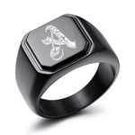 MeMeDIY Personalized Signet Ring for Men Women Boys Girls Customized Engraving Initial Letter/Name/Alphabet Royal Monogram Biker Style Square Ring with Ring Size Adjusters (Black Color, Size 11)