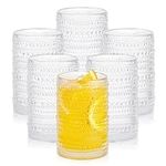 HomeVogue Large Glasses Set of 6,15 oz Hobnail Glassware with Straws, Vintage Glassware Drinking Glasses, Embossed Clear Water Tumbler, for Beer, Cocktail, Whiskey, Juice and Various Mixed Drinks