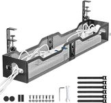 Under Desk Cable Management Tray, Litwaro Cable Management Under Desk No Drill, 25'' Metal Cable Tray with Clamp for Desk Wire Management, Desk Cord Organizer - No Damage to Desk