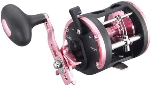 HAUT TON Vortex Baitcasting Fishing Reels, Saltwater Inshore Surf Trolling Reel, Round Baitcaster Reel Up to 44LBS Powerful Max Drag, Conventional Reel for Catfish, Musky, Salmon (PINK, 40 Right Hand)