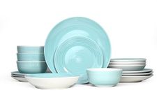 Waterside Fine China 16 Piece Aqua Splash Spin Wash Dinner Set, 5973