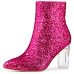 Allegra K Women's Clear Block Heel Glitter Ankle Boots Hot Pink 6 UK/Label Size 8 US