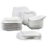 MALACASA Dinner Sets for 12 People, 24-Piece Tableware Plate Set with 12-Piece Porcelain Dinner Plates and 12-Piece Soup Plates, Crockery Set, Series Elvira, Ivory White