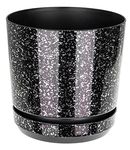 KORAD Black with Silver Flecks Indoor Plant Pots, 6 sizes – Plant Pot Planter with Drainage Holes and Matching Saucer – Modern Home Decor Round Flower Pot (14 cm)