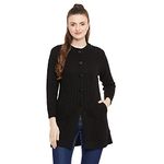Zigo Black Self Design Long Sleeves Longline Cardigan Sweater -LC101-Black_L