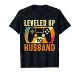 Vintage Leveled Up To Husband Funny Gamer Newlywed Groom T-Shirt