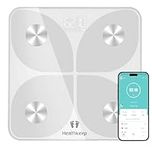 Body Fat Scale, Smart Bathroom Weight Scale Wireless BMI Body Composition Monitor, High Precision Health Analyzer with Smartphone App for Fitness Tracking 180kg (White)