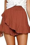 FRTROIN Skorts Skirts for Women Tennis Mini Wrap Skirt Beach Flowy Linen Cotton High Waisted Shorts for Summer Brick Red-XL