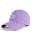 Hebenie Baseball Caps for Women - Cotton Ladies Baseball Caps Adjustable Casual Summer Outdoor Sports Peak Caps for Women Girls UK Smile Face Embroidered Purple