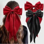 EggdaxHair Bows for Women, Hair Ribbons Bow for Girls, Silky Satin Large Hair Ribbons Oversized Long Tail Hair Bows Hair Barrettes Hair Accessories Gifts 2PCS (Black Red)