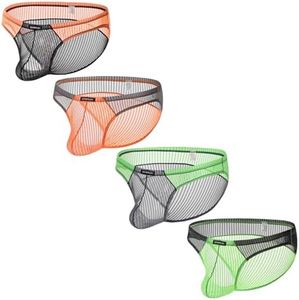 HASWECHYS Men's Underwear Briefs Sexy See Through Mesh Breathable Low Rise Panties For Men 4P Bl/Ge/Or/Gn XXL