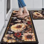 Likiyol 2Pcs Kitchen Mats for Floor Floral Kitchen Rugs Non Slip Washable, Butterfly Anti Fatigue Mats for Kitchen Floor, Black Marble Standing Floor Mats for Home/Office, 18''x30''+18''x48''