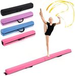 COSTWAY Folding Gymnastics Balance Beam, 7ft/210cm Kids Training Beam with Carry Handles, Removable Suede Cover and Non-slip Bottom, Floor Gymnastics Beams for Home Gym Exercise (Pink)