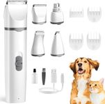 Dog Clippers, Dog Grooming Clippers, Dogs Hair Clippers Grooming Kit with Nail Grinder, 4 in 1 Cordless Electric Trimmer Low Noise USB Pet Clippers for Dogs and Cat, Paws, Eyes, Ears, Face Matted Hair