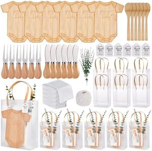55Pcs Baby Shower Prizes for Game Winners 6 Sets Bodysuit Shaped Cheese Board Gift with Spoons Butter Spreaders Kitchen Towels Bridal Gift Bags Shower Party Favors for Guests (Bodysuit Shaped, 6 Sets)