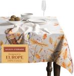 Maison d' Hermine 100% Cotton Table Cover - 60"x108" Rectangle Decorative Tablecloth - Washable Tablecloths for Dining, Home, Farmhouse & Party - for Thanksgiving & Christmas - Oak Leaves Collection