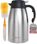 Pykal Thermal Coffee Carafe Stainless Steel - Heavy Duty Lab Tested Heat Retention - 2L (68 oz) Insulated Coffee Thermos Water & Beverage Dispenser - Premium Grade Thermal Pot Silver