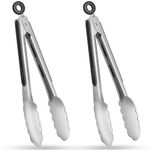 HOTEC Stainless Steel Kitchen Tongs Set of 2-9 inch, Locking Metal Food Cooking Tongs Non-Slip Grip (Black)