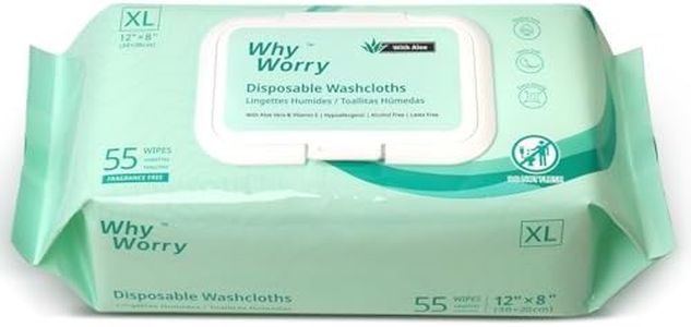 WhyWorry XL Wet Wipes for Adults, 20 x 30 cm Extra Large Body Cleaning Wipes with Aloe & Vitamin E, Extra Thick Adult Washcloths for Elderly & Incontinence, Unscented, 55 Count