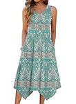 Hotouch Women's Casual Summer Dress Sleeveless Sundress Hankerchief Hem Midi Tank Dresses Beach Dress with Pockets