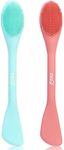 MSQ Silicone Face Mask Brush, Soft Facial Cleansing Scrubber, 2 Pack Double-End Facial Mask Brush for Mud, Clay, Charcoal Mixed Mask, DIY, Skincare Applicator Tools for Apply Cream, Lotion