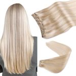 VINBAO Weft Hair Extensions Human Hair Sew in Hair Extensions 18inch Real Human Hair 100g Highlighted Honey Blonde Mixed Platinum Blonde Double Weft Hair Extensions for Women (weft#27P60-20inch)