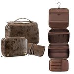 Elviros Toiletry Bag Hanging Travel Organizer for Men and Women, 3 in 1 Multifunctional Large Makeup Cosmetic Case for Toiletries Accessories, Water-Resistant PU Leather Bathroom Dopp Kit Shaving Bag
