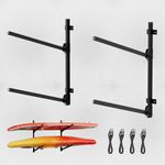NIMBLERACK 2-Tier Foldable Kayak Wall Mount Rack - Heavy Duty Steel Storage Hanger for Garage, Holds Kayaks, Canoes, Paddleboards - Space-Saving Swing-Away Design (Black)