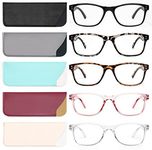 Fetrrc Reading Glasses Blue Light Blocking, Computer Glasses for Women Men, Fashion Square Eyeglasses 5 Pairs