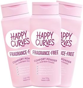 HAPPY CURVES Comfort Powder: Talc Free Anti Chafe Body & Foot Powder Deodorant to Control Inner Thigh Chafing, Private Areas, and All Over Body for Women (4 Ounce (Pack of 3), Fragrance-Free)